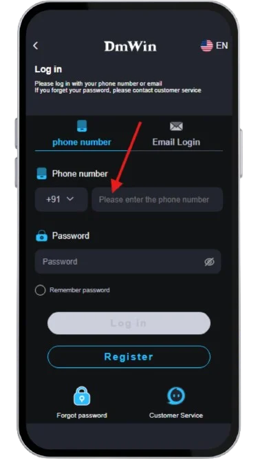 Enter mobile number to login